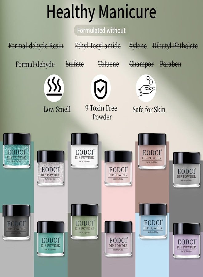 Eodci Nail Dip Powder Set, 12 Colors Glitter Silver Grey Green Purple Nail Art Starter Manicure Salon DIY at Home, 12 Bottle Dipping Powder Black White Nude No Needed Nail Lamp Cured - Image 4